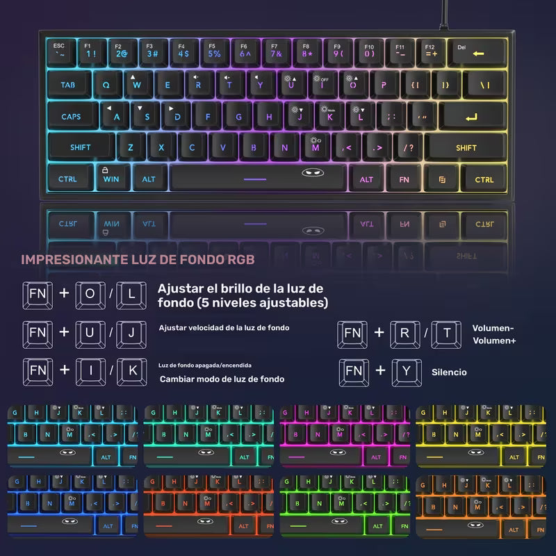 Teclado Gamer Mini 60% MageGeee TS91 Mecánico Ergonómico con Retroiluminación RGB