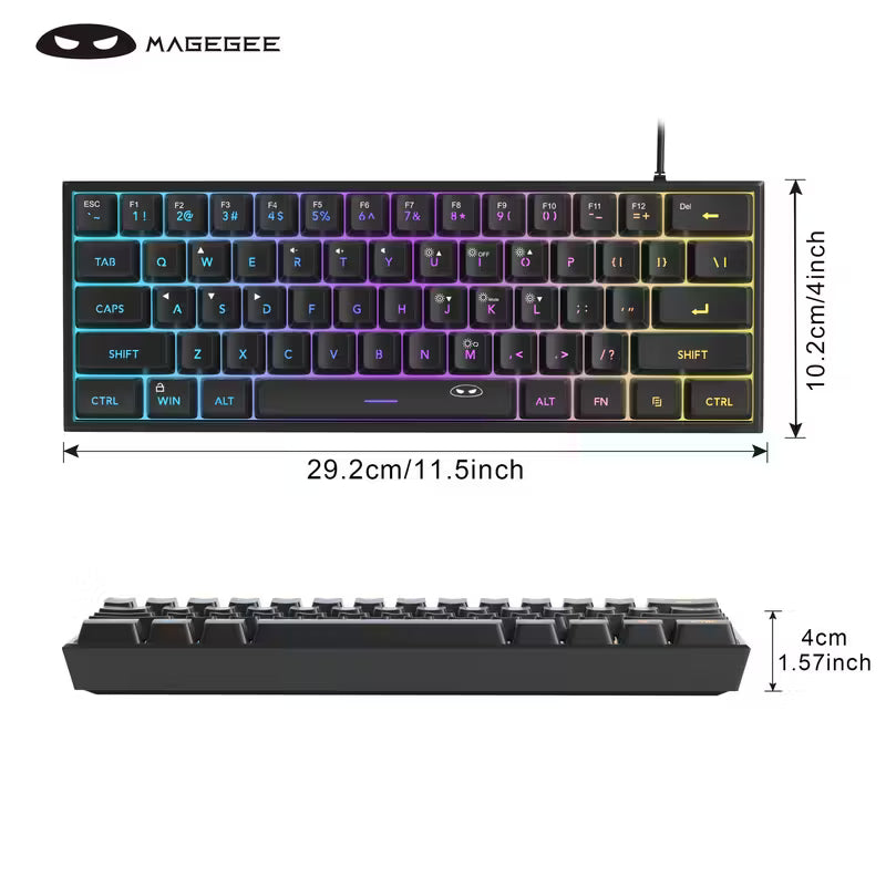 Teclado Gamer Mini 60% MageGeee TS91 Mecánico Ergonómico con Retroiluminación RGB
